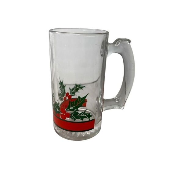 16oz Tall Beer Mug Holly & Berries by Libbey Glass Company - Picture 1 of 4